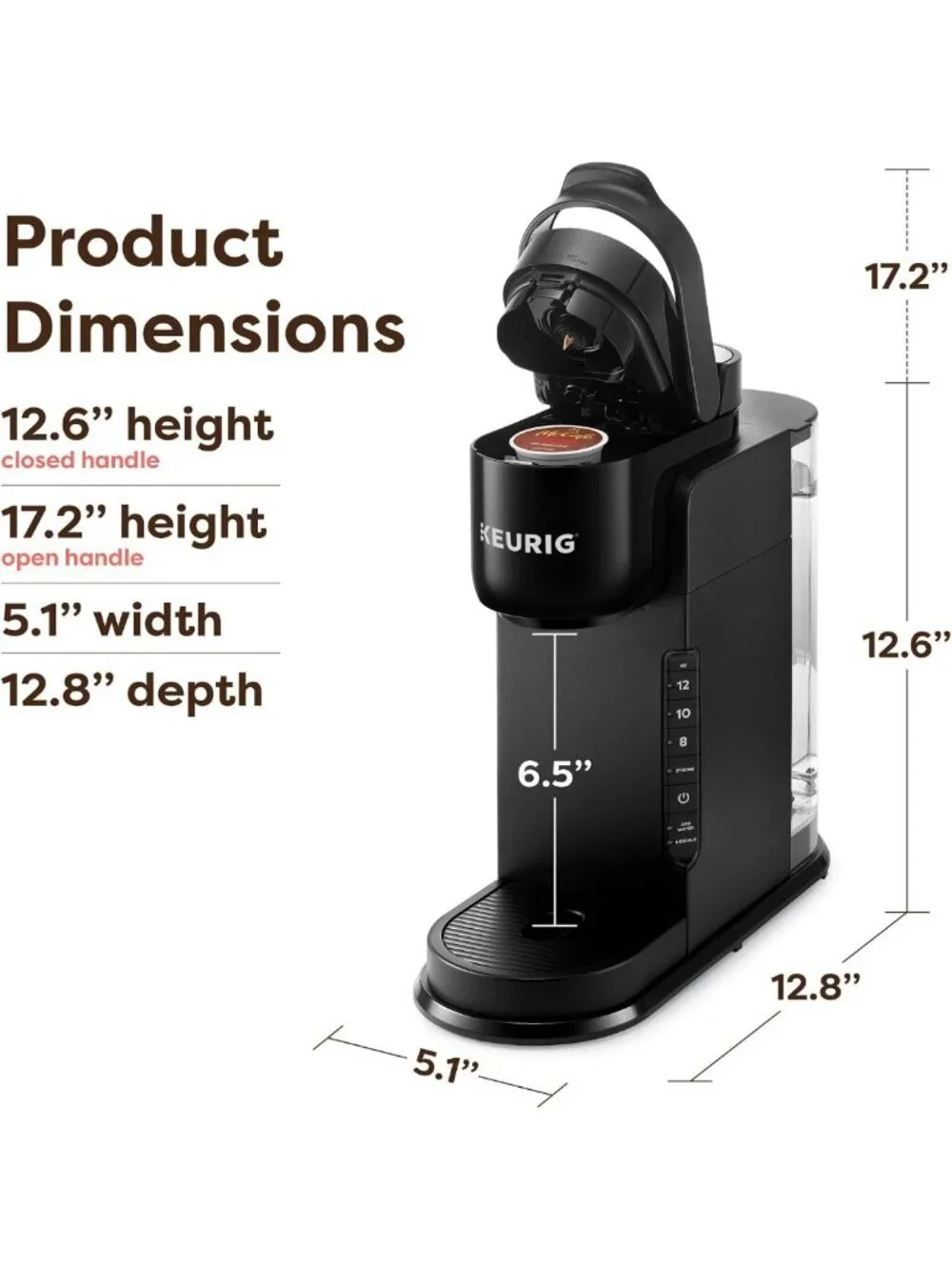 Single Serve Coffee Maker with 3 Brew Sizes, Strong Brew Feature, 42oz Reservoir